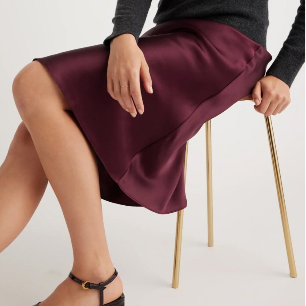 Womens Midi M Skirt A-Line Slip Skirt Wine Tasting Red Satin Silky NWT